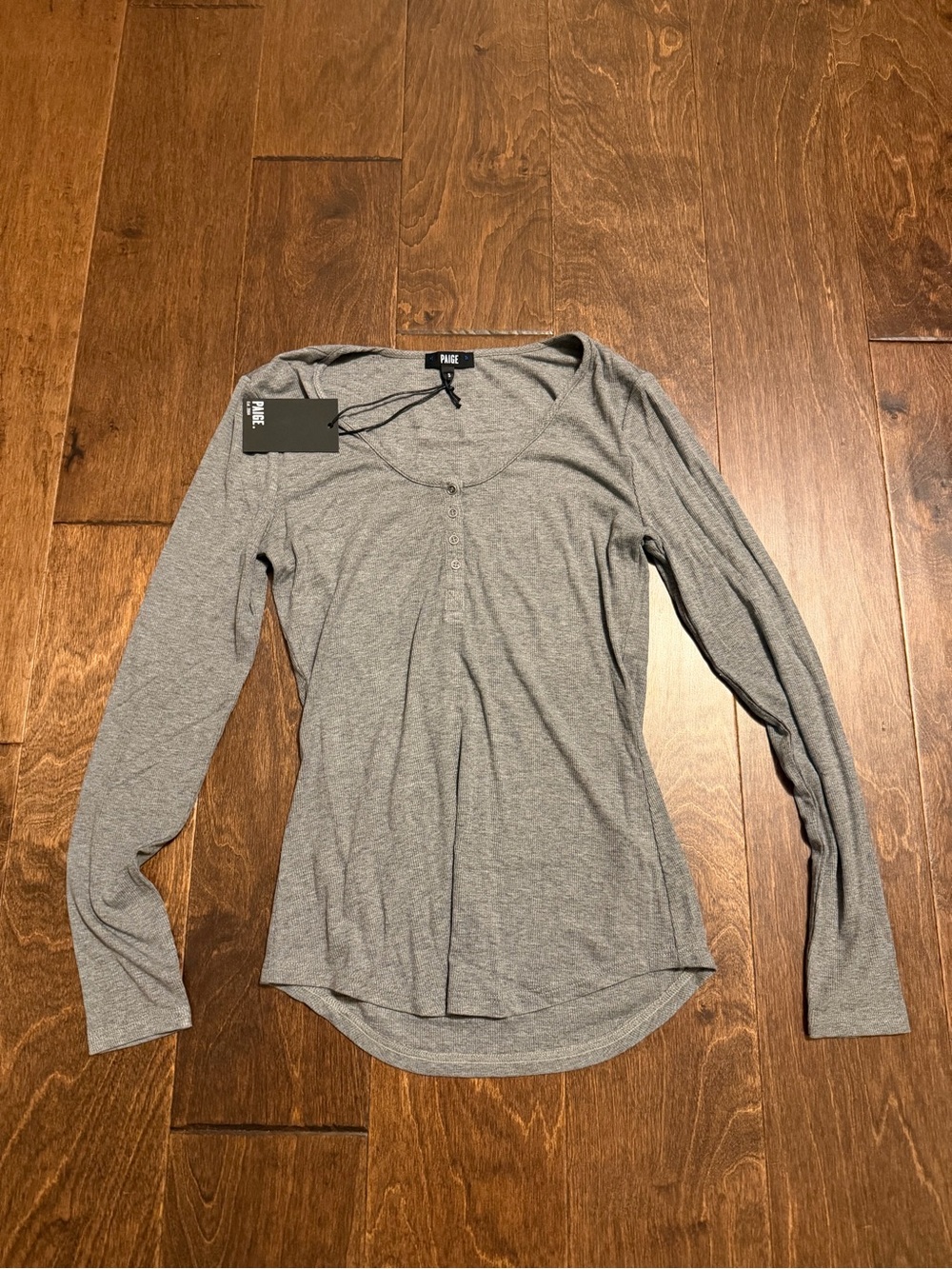 PAIGE Long-Sleeve Scoop Henley Top in Heather Gray